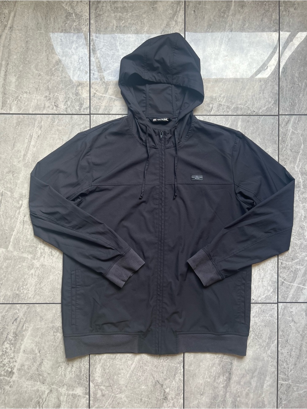 TravisMathew Wanderlust Mens XL Black Full Zip Hoodie Texture Lightweight Jacket